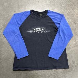 Vintage Smith Optics Long Sleeve Raglan T-Shirt Black Blue Size L Made in USA